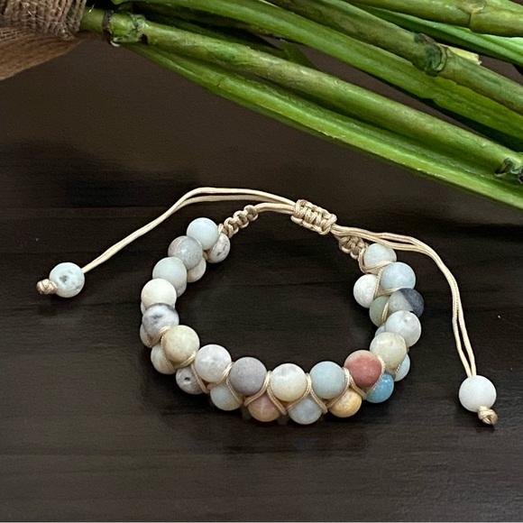 Natural Stones Braided Adjustable Boho Stackable Cord Bracelet - Picture 2 of 8